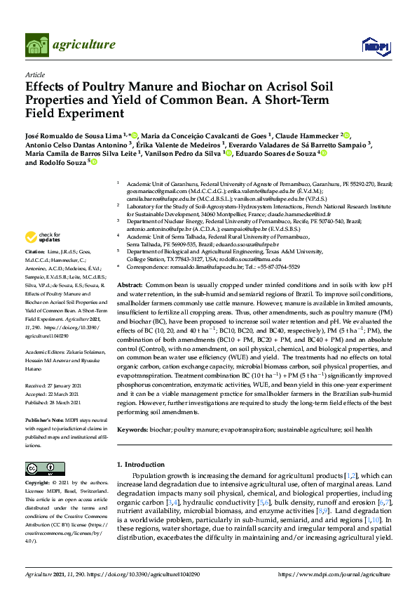 (PDF) Effects of Poultry Manure and Biochar on Acrisol Soil Properties ...