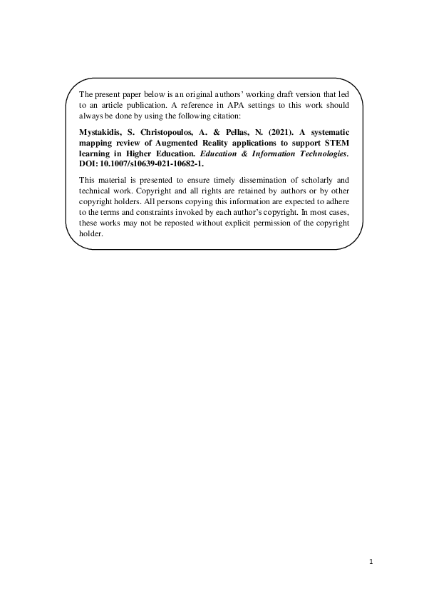 (PDF) A Systematic Mapping Review of Augmented Reality Applications to ...