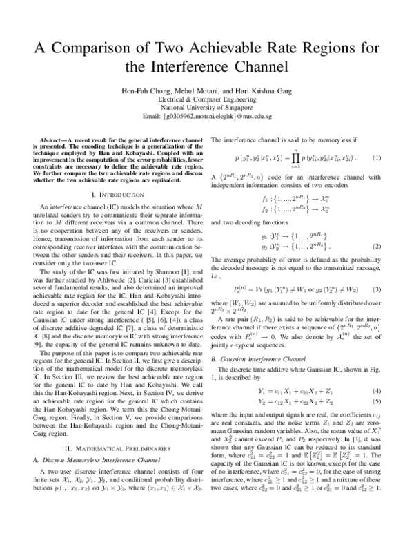 (PDF) A comparison of two achievable rate regions for the interference ...