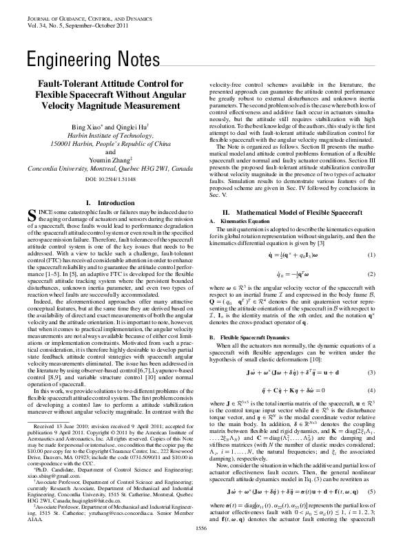 (PDF) Fault-Tolerant Attitude Control for Spacecraft Under Loss of ...