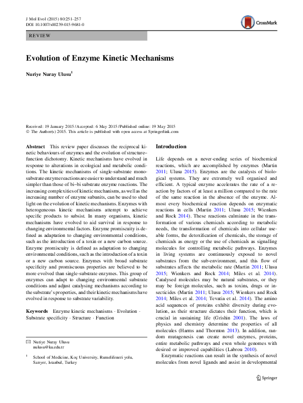 (PDF) Evolution of Enzyme Mechanisms N. Nuray Ulusu