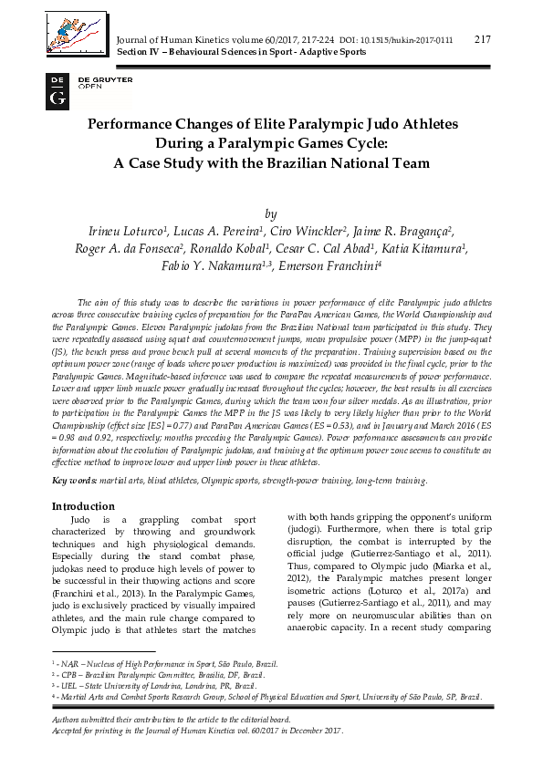 (PDF) Performance Changes of Elite Paralympic Judo Athletes During a ...