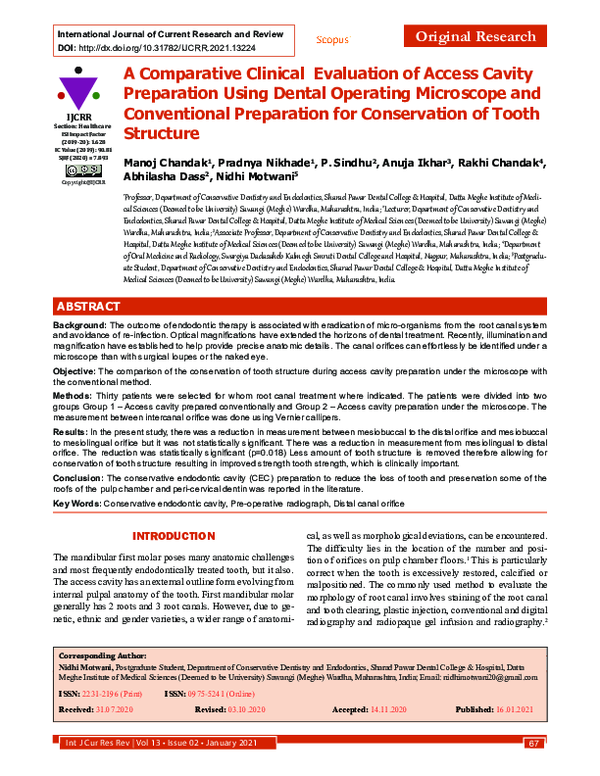 (PDF) A Comparative Clinical Evaluation of Access Cavity Preparation ...
