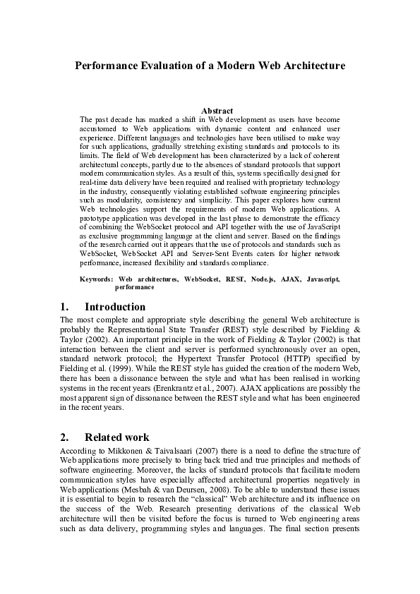 (PDF) Performance Evaluation of a Modern Web Architecture
