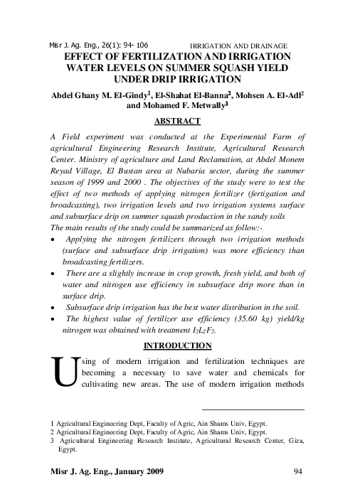 (PDF) Effect of Fertilization and Irrigation Water Levels on Summer ...