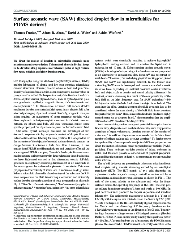 (PDF) Surface acoustic wave (SAW) directed droplet flow in ...