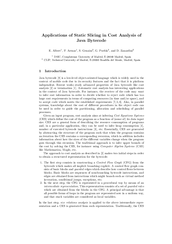 (PDF) Applications of Static Slicing in Cost Analysis of Java Bytecode