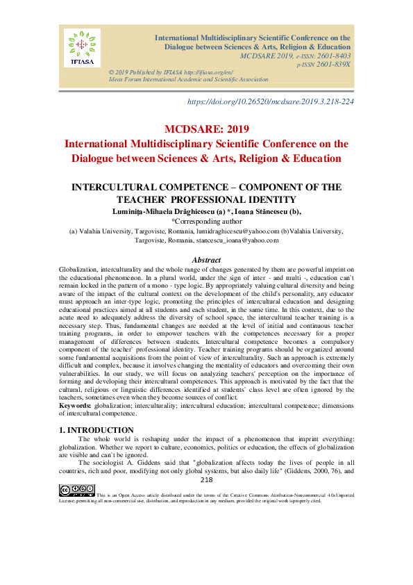 (PDF) Intercultural Competence – Component of the Teacher` Professional ...