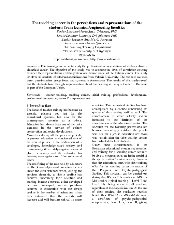 (PDF) The teaching career in the perceptions and representations of the ...