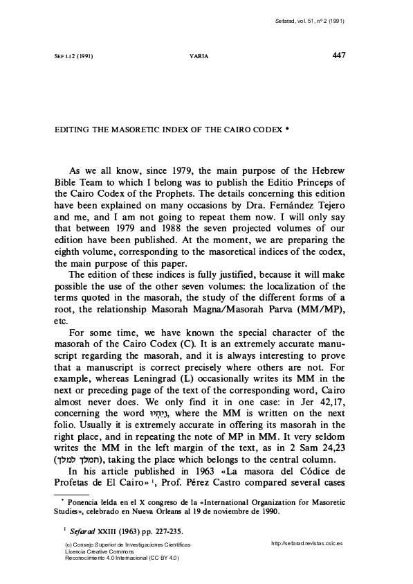 (PDF) Editing the Masoretic Index of the Cairo Codex
