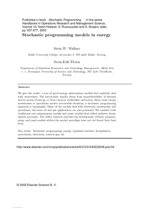 (PDF) Stochastic programming in energy