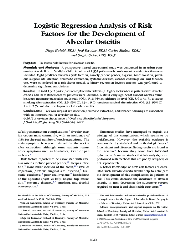 (PDF) Logistic regression analysis of risk factors for the development ...