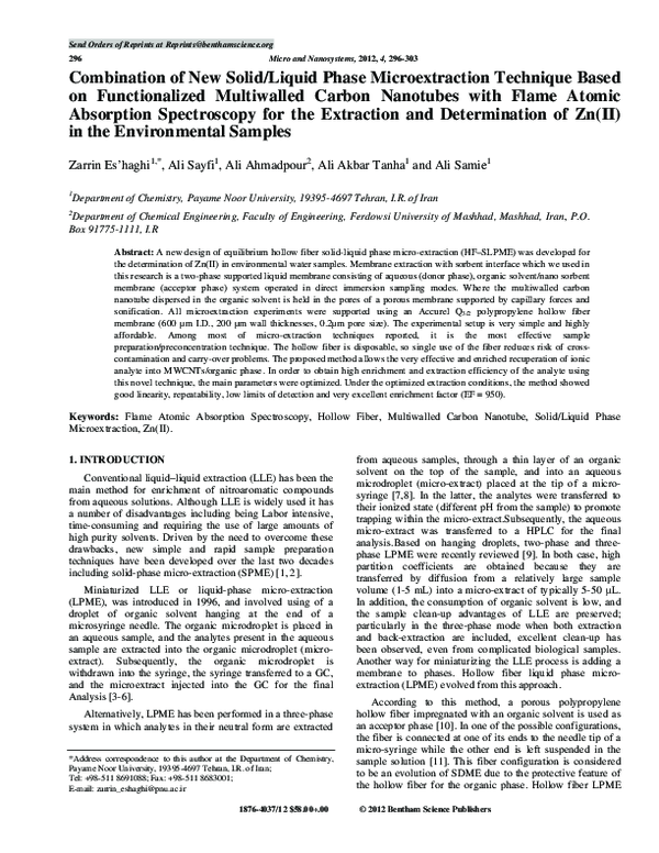 (PDF) Combination of New Solid/Liquid Phase Microextraction Technique ...