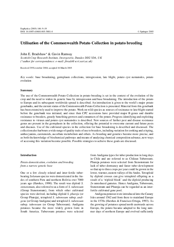 (PDF) Utilisation of the Commonwealth Potato Collection in potato breeding