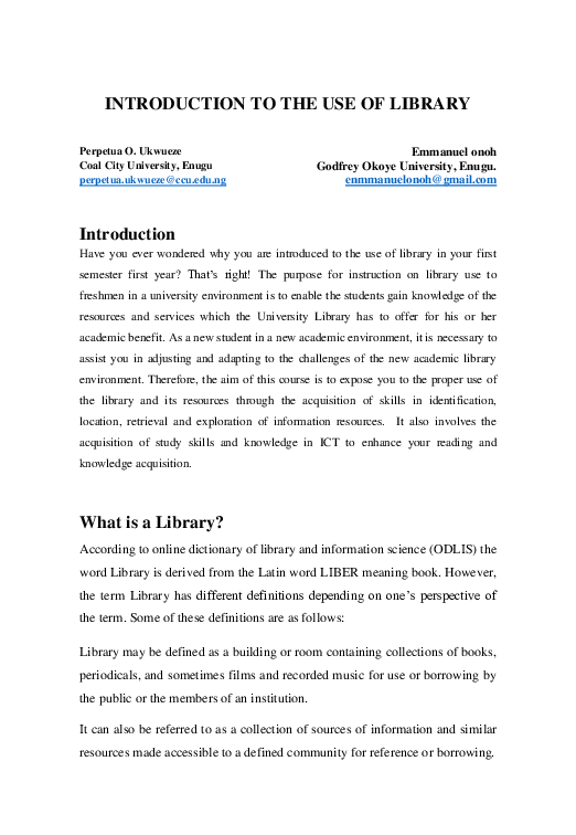 (PDF) INTRODUCTION TO THE USE OF LIBRARY