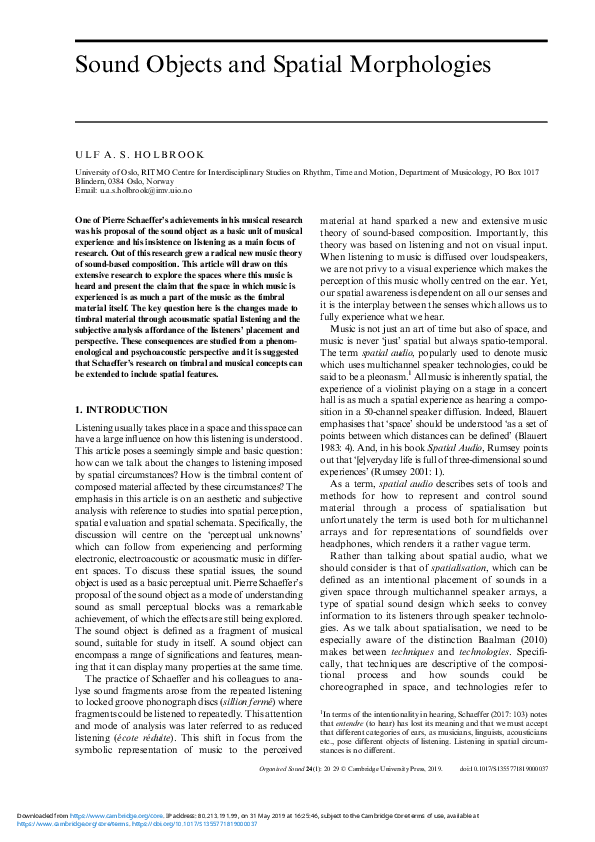 (PDF) Sound Objects and Spatial Morphologies