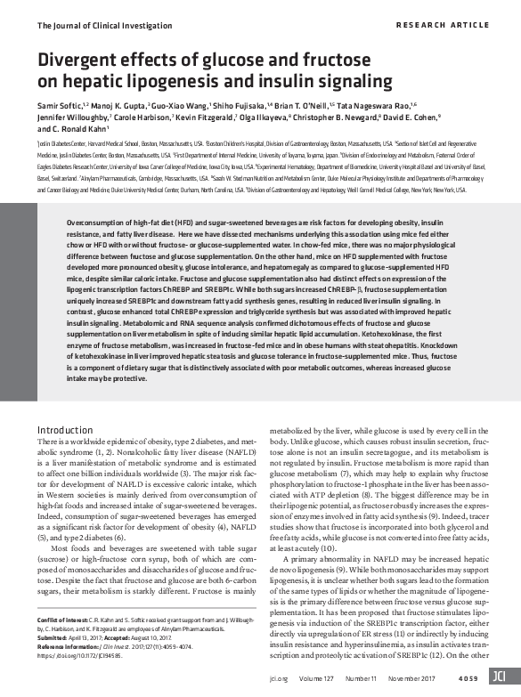 (PDF) Divergent effects of glucose and fructose on hepatic lipogenesis ...