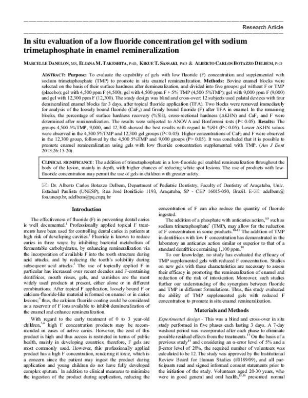 (PDF) In situ evaluation of a low fluoride concentration gel with