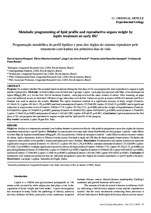 (PDF) Metabolic programming of lipid profile and reproductive organs ...