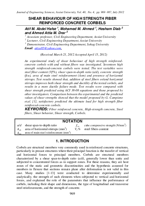 (PDF) Shear Behaviour of High Strength Fiber Reinforced Concrete Corbels