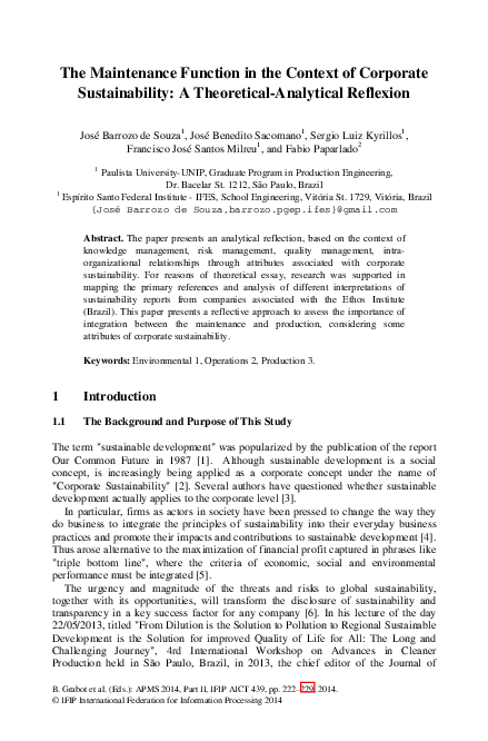 (PDF) The Maintenance Function in the Context of Corporate ...