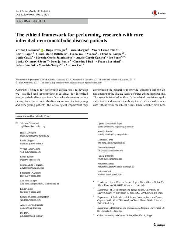 (PDF) The ethical framework for performing research with rare inherited ...