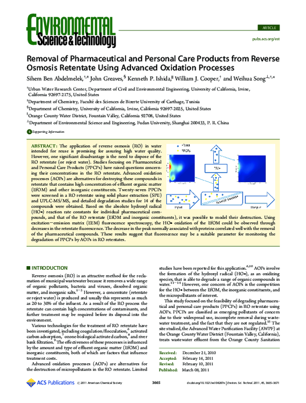 (PDF) Removal of Pharmaceutical and Personal Care Products from Reverse ...