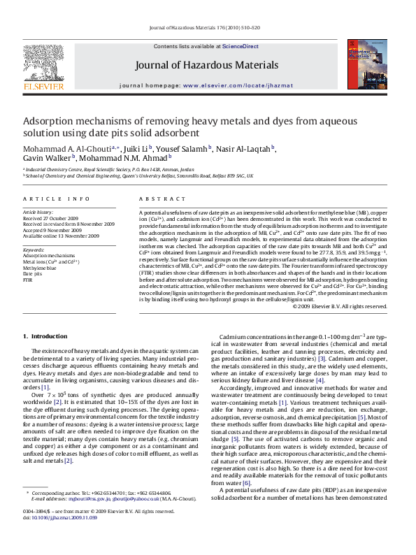 (PDF) Adsorption mechanisms of removing heavy metals and dyes from ...