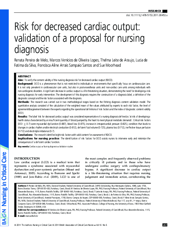  pdf risk for decreased cardiac output validation of a proposal for