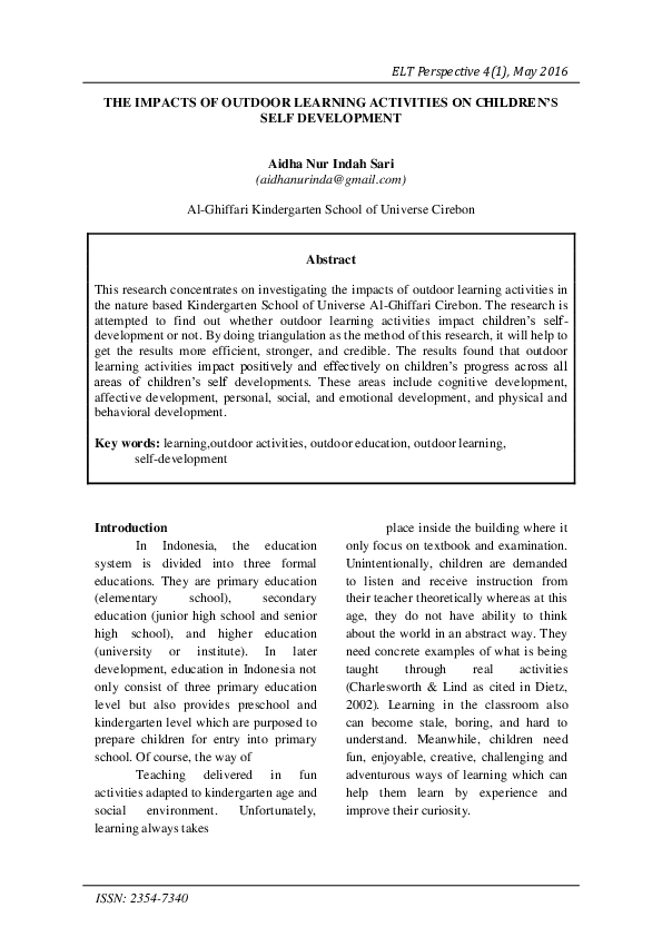 (PDF) The Impacts of Outdoor Learning Activities on Children’s Self ...