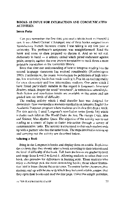 (PDF) Books as Input for Interaction and Communicative Activities
