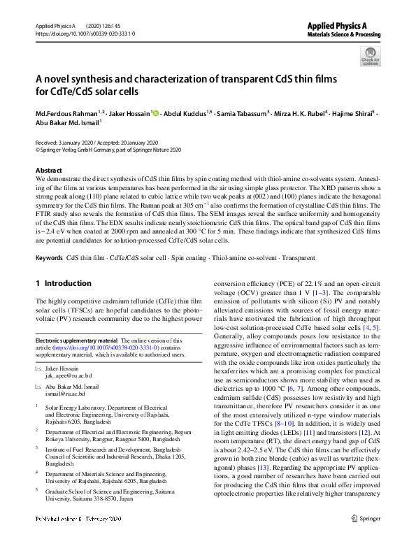 (PDF) A novel synthesis and characterization of transparent CdS thin ...