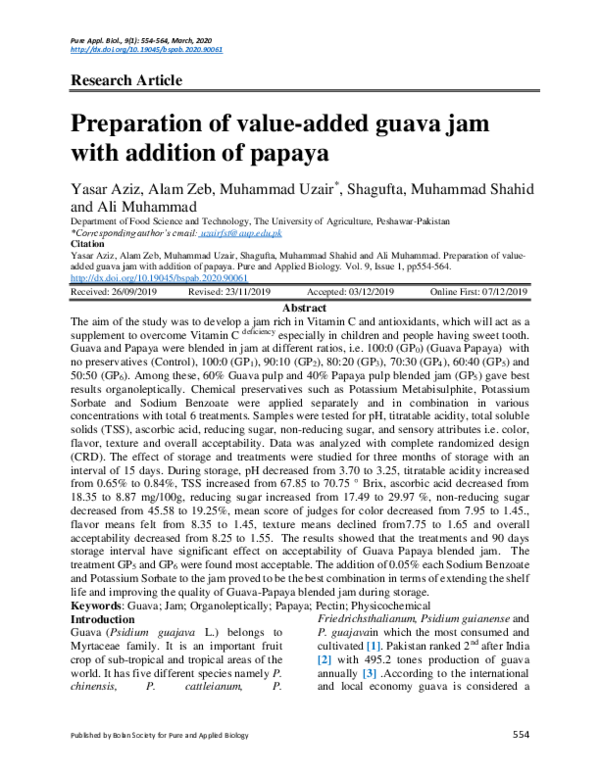 (PDF) Preparation of valueadded guava jam with addition of papaya