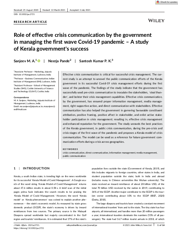 (PDF) Role of effective crisis communication by the government in ...