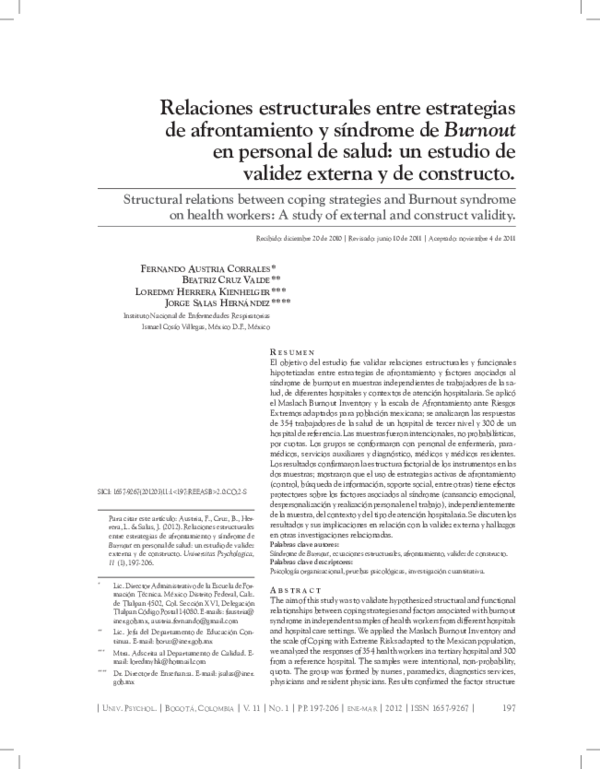 (PDF) Structural relations between coping strategies and Burnout ...