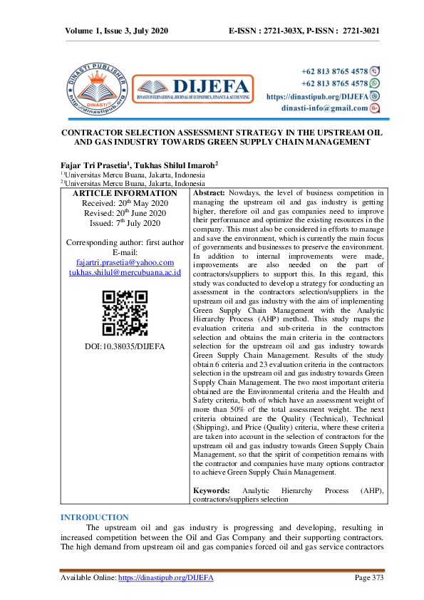 (PDF) Contractor Selection Assessment Strategy in the Upstream Oil and ...