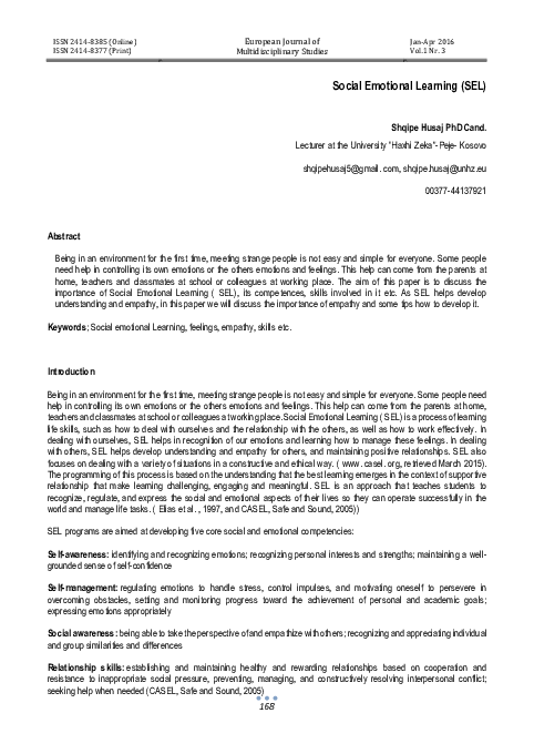 (PDF) Social Emotional Learning (SEL)