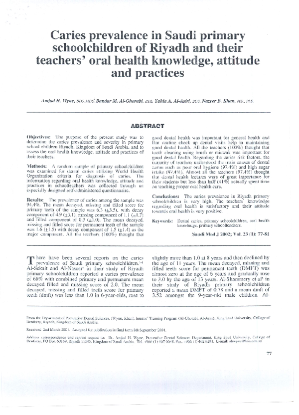 (PDF) Caries prevalence in Saudi primary schoolchildren of Riyadh and ...