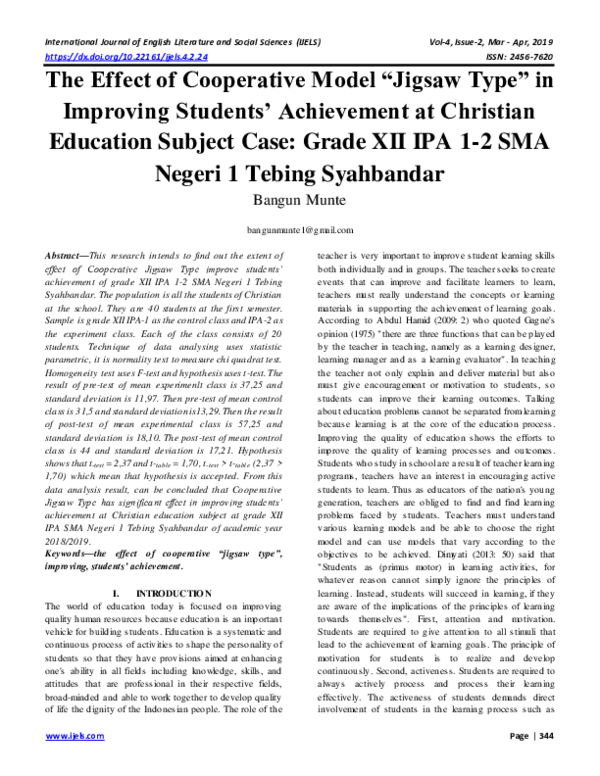(PDF) The Effect of Cooperative Model “Jigsaw Type” in Improving ...
