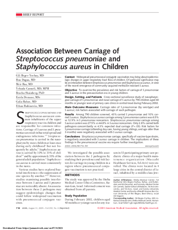 (PDF) Association Between Carriage of Streptococcus pneumoniae and ...