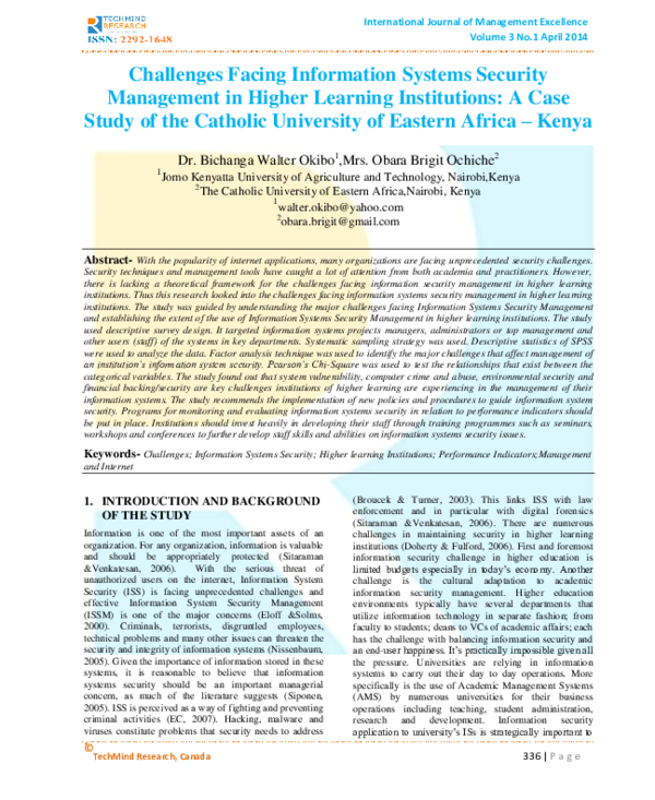 (PDF) Challenges Facing Information Systems Security Management in ...