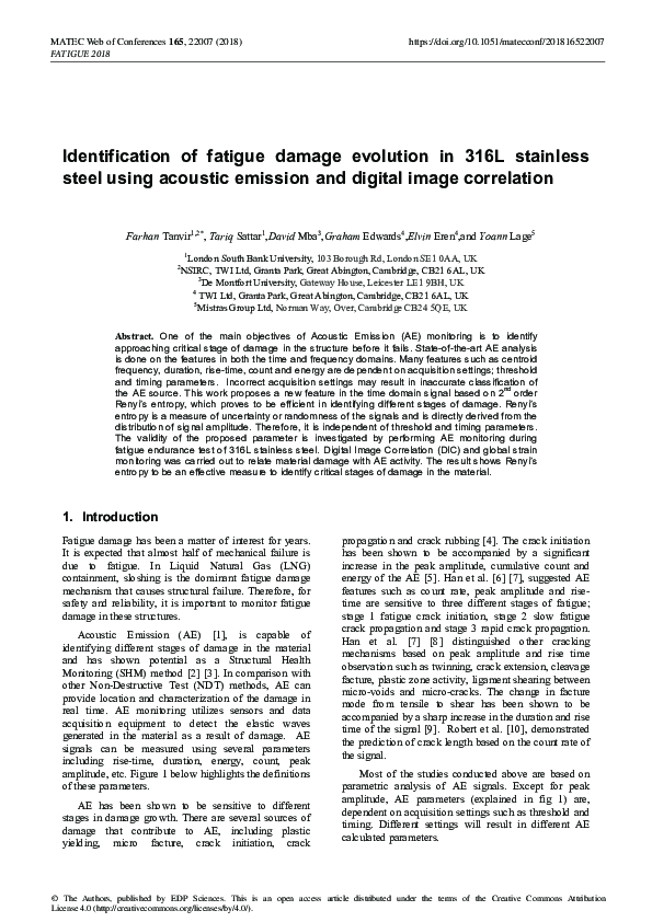 (PDF) Identification of fatigue damage evolution in 316L stainless ...