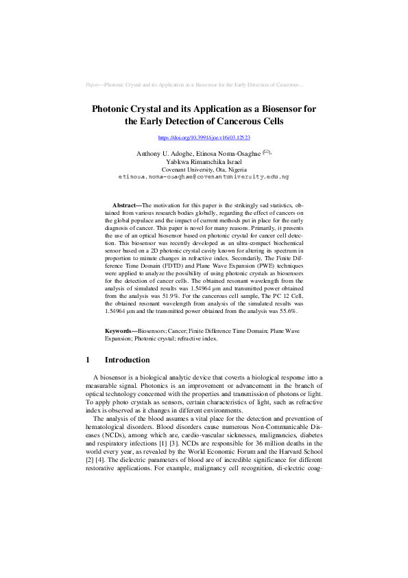 (PDF) Photonic Crystal and its Application as a Biosensor for the Early ...