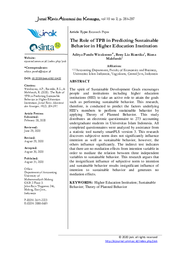 (PDF) The Role Of The TPB In Predicting Sustainability Behavior In ...