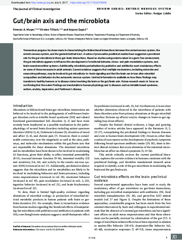 (PDF) Gut/brain axis and the microbiota