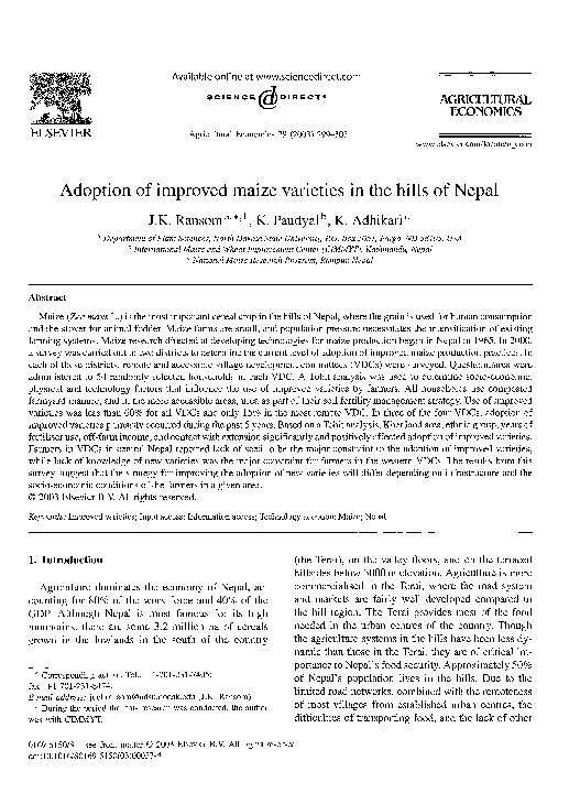 (PDF) Adoption of improved maize varieties in the hills of Nepal