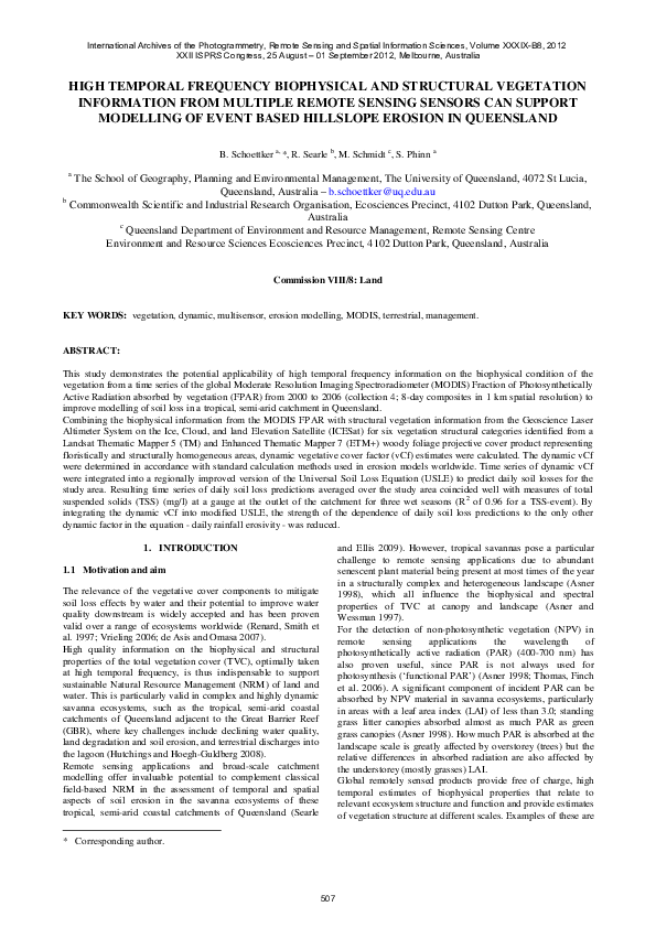 (PDF) High Temporal Frequency Biophysical and Structural Vegetation ...