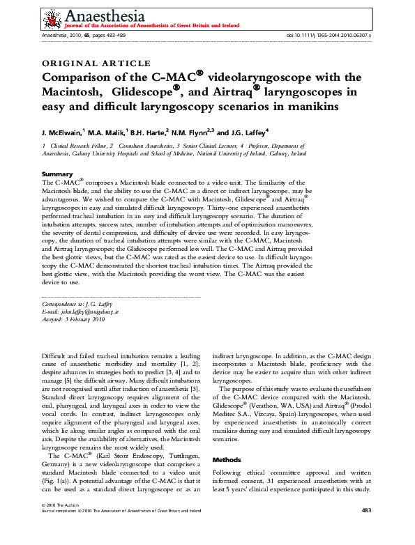 (PDF) Evaluation of the GlideScope Direct A New Video Laryngoscope for