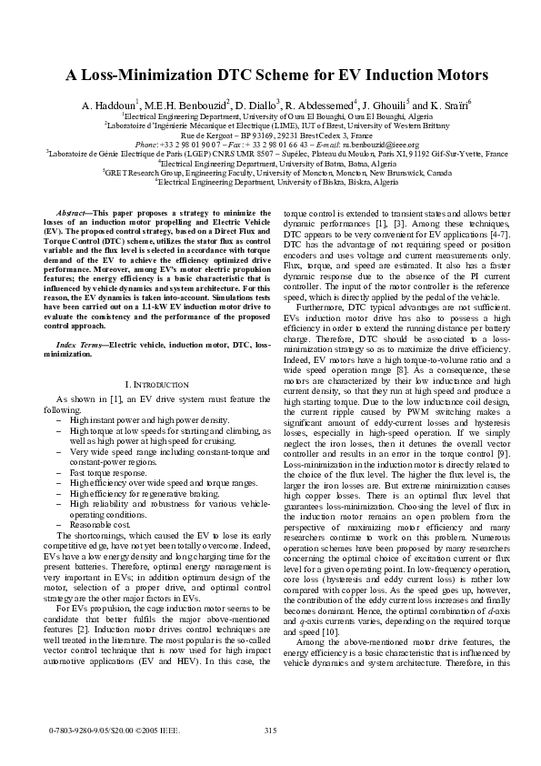(PDF) A loss-minimization DTC scheme for EV induction motors