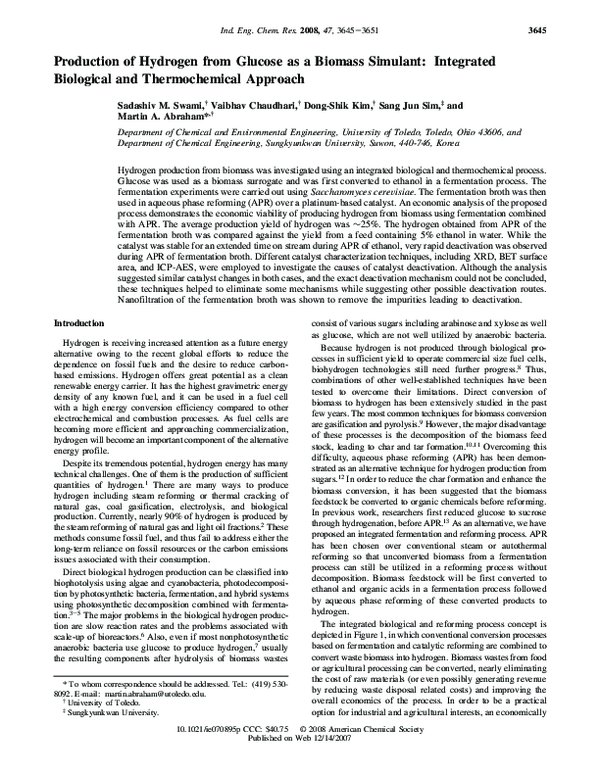 (PDF) Production of Hydrogen from Glucose as a Biomass Simulant ...